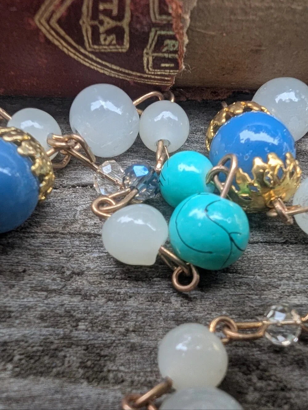 Gold-Tone Turquoise Blue Beaded Strand Necklace